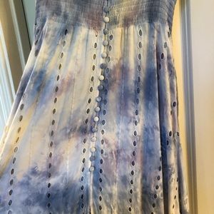 Eyelet tie dye high low boho maxi dress